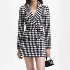 Check Boucle Tailored Mini Dress - Black