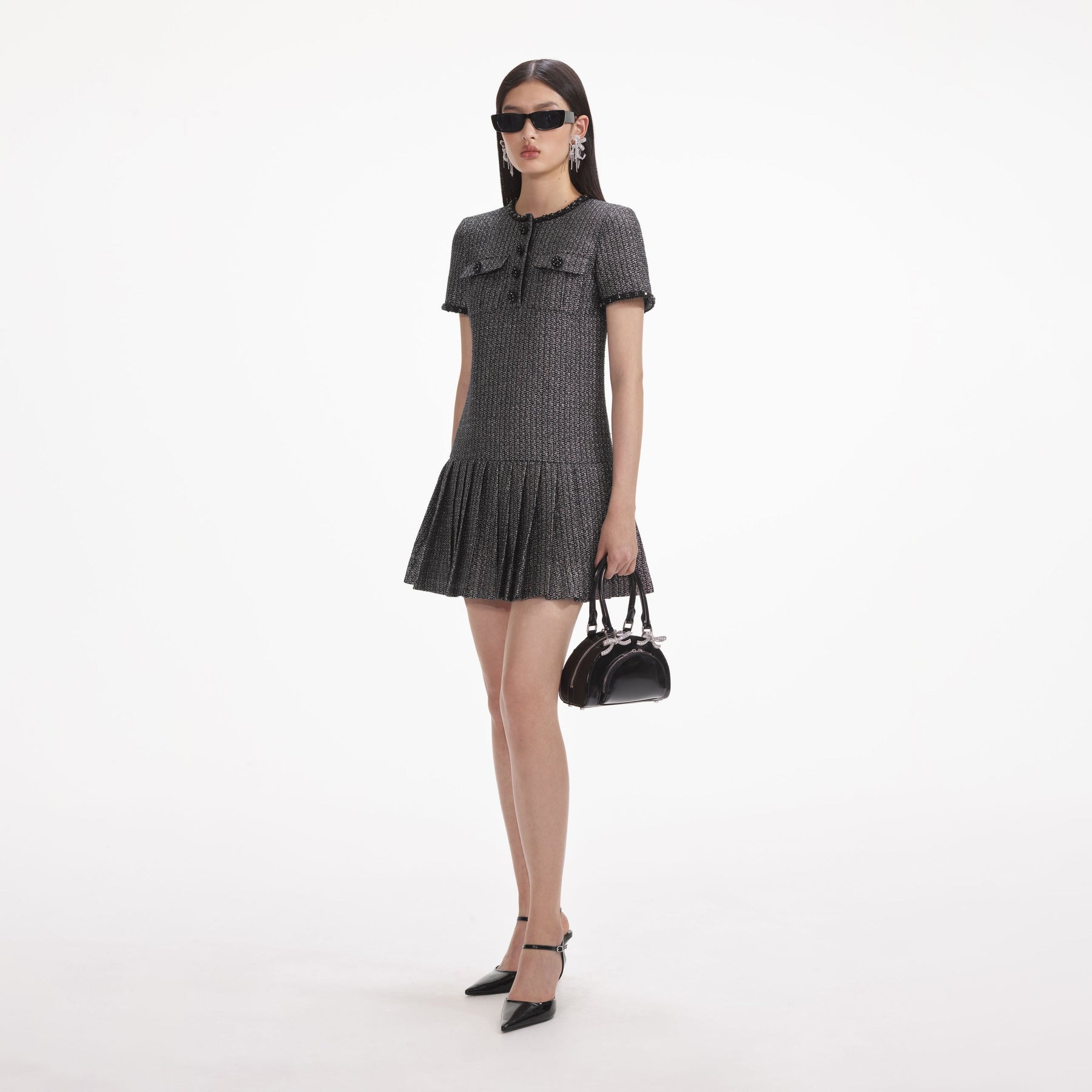 self portrait metallic boucle mini dress self-portrait Metallic Boucle Longline Mini Dress in Ivory