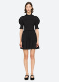 Regina Seersucker Puff Slv Smocked Dress - Black