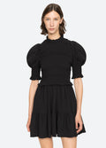 Regina Seersucker Puff Slv Smocked Dress - Black
