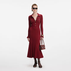 Ribbed Knit Midi Dress - Burgundy