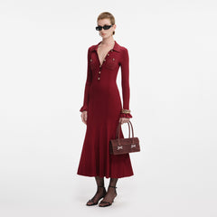Ribbed Knit Midi Dress - Burgundy