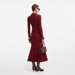 Ribbed Knit Midi Dress - Burgundy