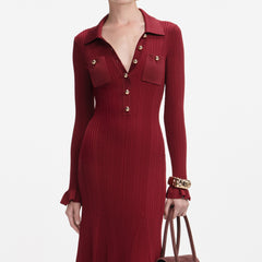 Ribbed Knit Midi Dress - Burgundy