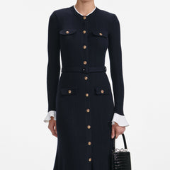Viscose Knit Midi Dress - Navy