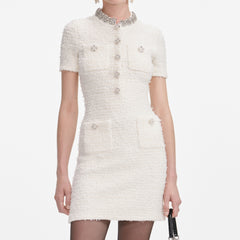 Textured Knit Mini Dress - Cream