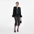 Boucle Fur Cuff Jacket - Black