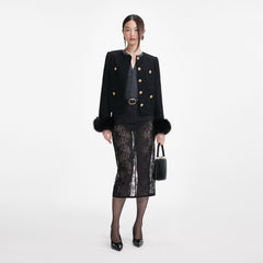 Boucle Fur Cuff Jacket - Black