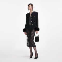Boucle Fur Cuff Jacket - Black