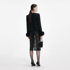 Boucle Fur Cuff Jacket - Black