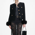 Boucle Fur Cuff Jacket - Black
