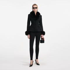 Tailored Boucle Fur Jacket - Black