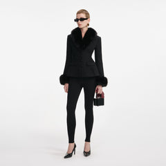 Tailored Boucle Fur Jacket - Black