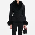 Tailored Boucle Fur Jacket - Black