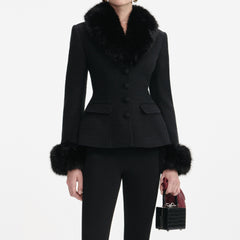 Tailored Boucle Fur Jacket - Black