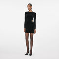Velvet Embellished Mini Dress - Black