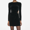 Velvet Embellished Mini Dress - Black