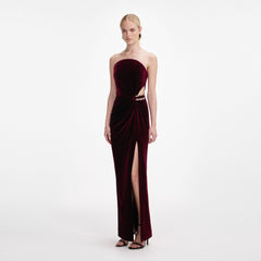 Velvet Bandeau Maxi Dress - Burgundy
