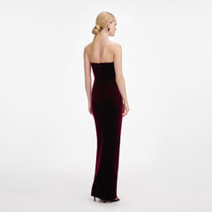 Velvet Bandeau Maxi Dress - Burgundy