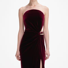 Velvet Bandeau Maxi Dress - Burgundy