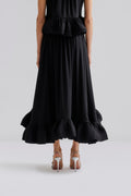 Adriana Frilled Hem Midi Skirt - Black