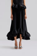 Adriana Frilled Hem Midi Skirt - Black