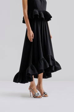 Adriana Frilled Hem Midi Skirt - Black