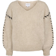 Milana Ls Mohair Knit Stitching - Beige