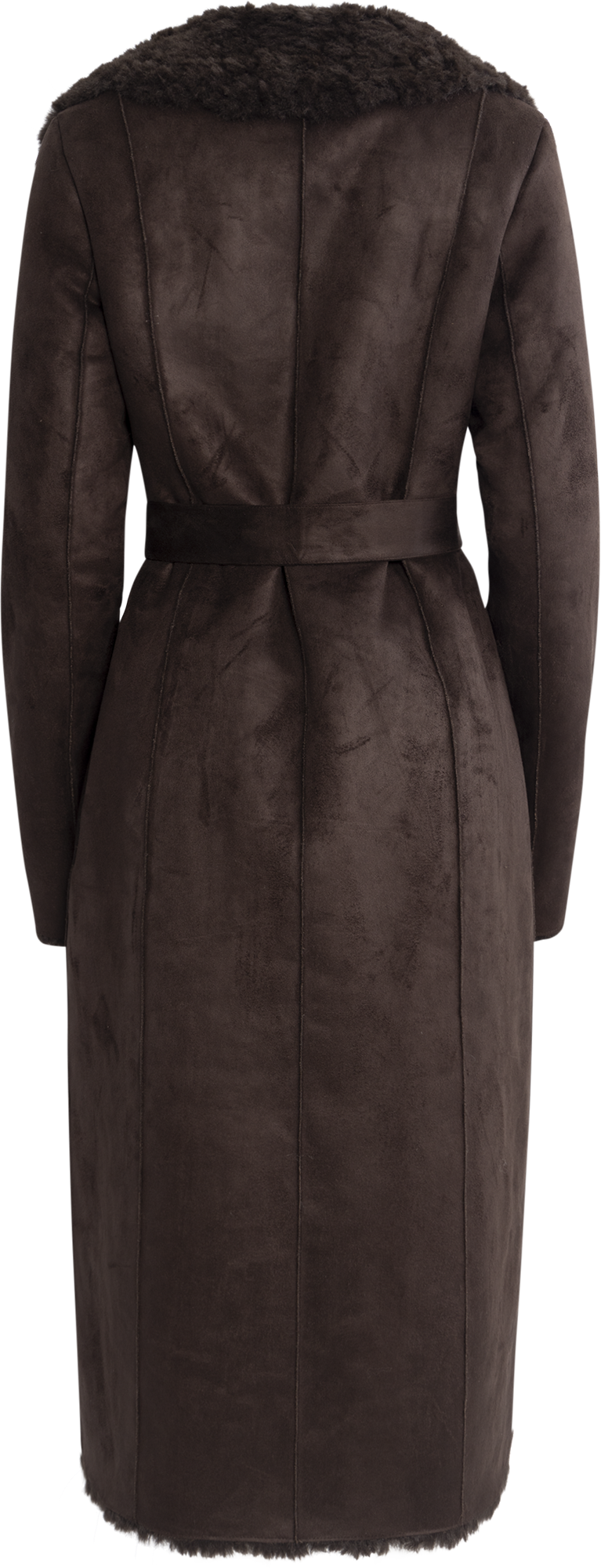 Terry Faux Shearling Coat - Dark Brown