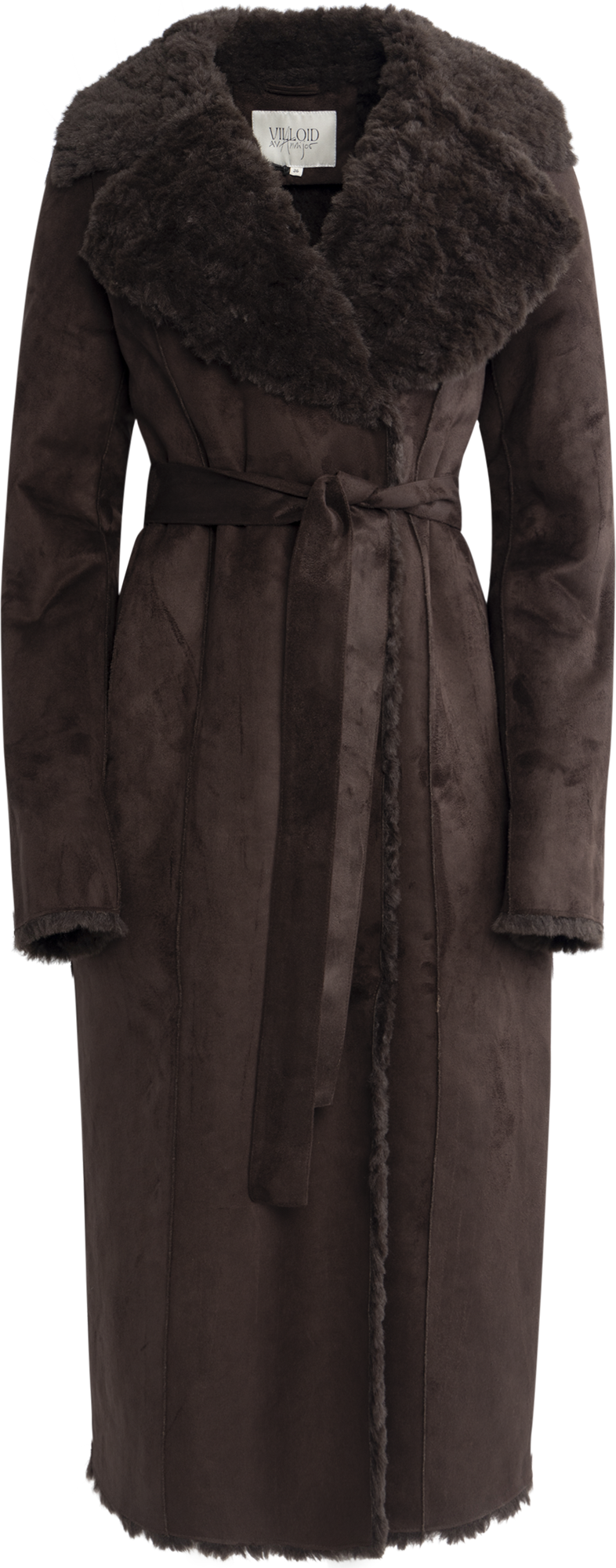 Terry Faux Shearling Coat - Dark Brown