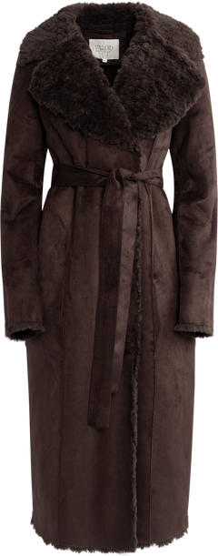Terry Faux Shearling Coat - Dark Brown