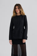 Athina Tailored Fitted Long Sleeve Blouse - Black