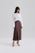 Aubree Satin Midi Skirt - Chocolate