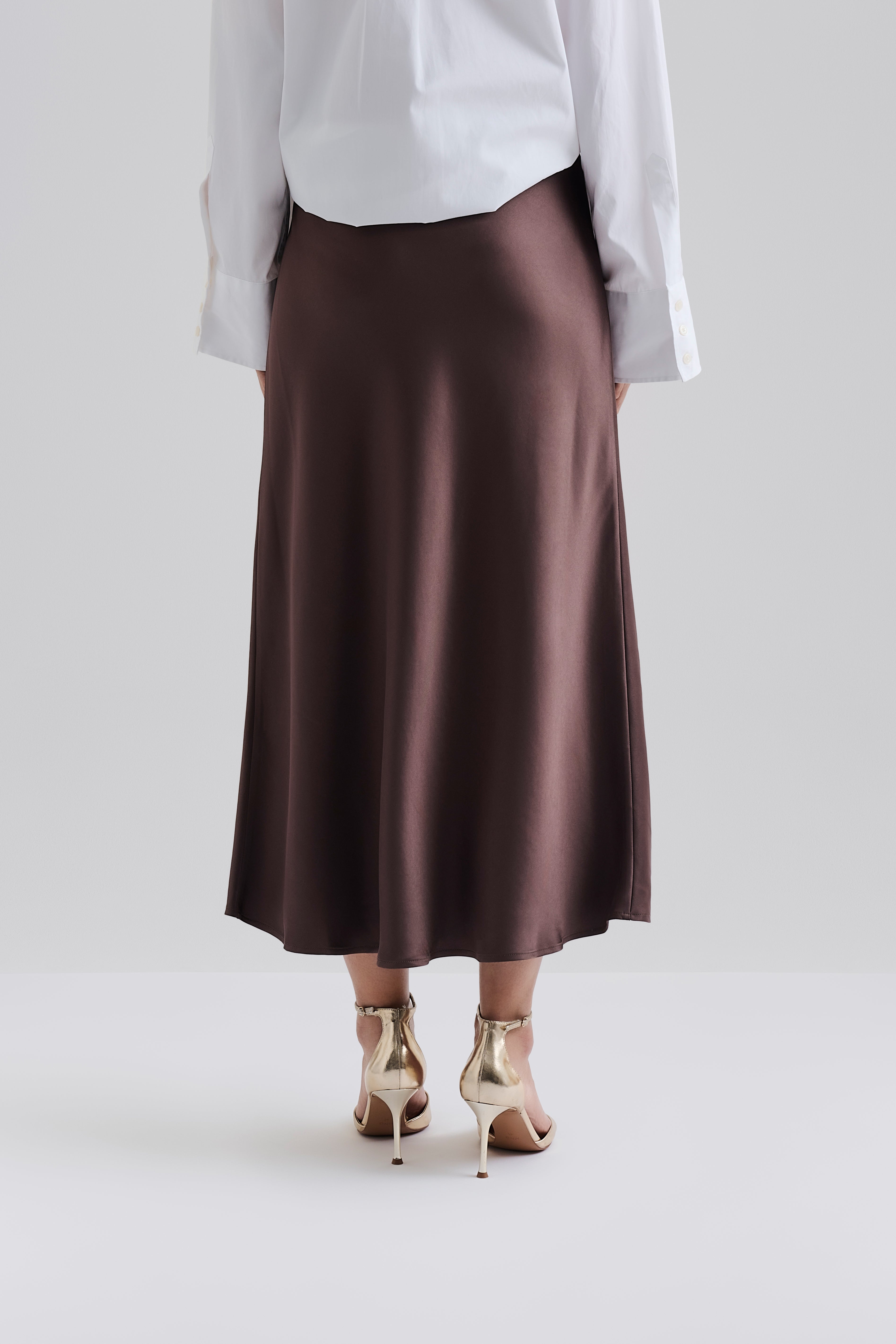 Aubree Satin Midi Skirt - Chocolate