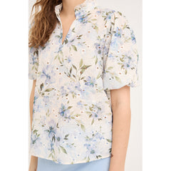 Grete S/S Blouse - White/Blue