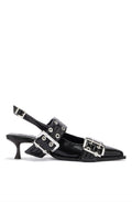 Feminine Buckle Kitten Heel Box Oleatex - Black
