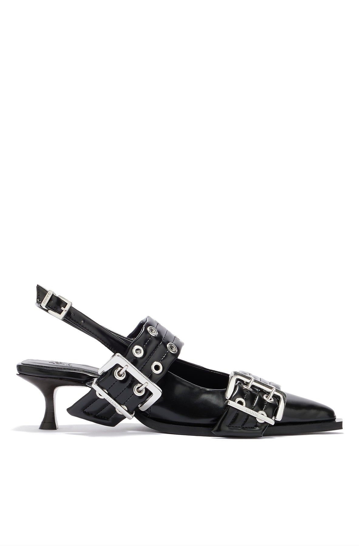 Feminine Buckle Kitten Heel Box Oleatex - Black