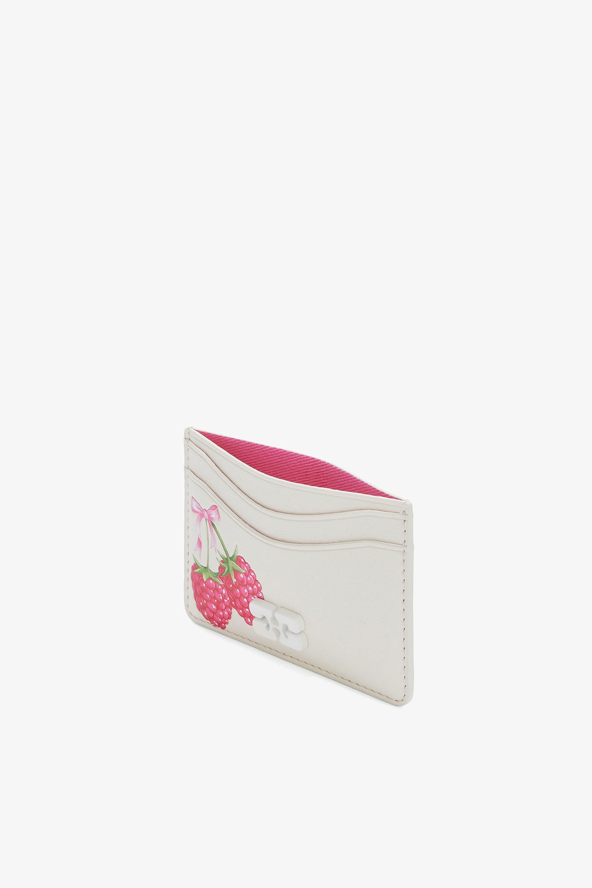 Bou Card Holder With Flap Raspberry Print - Egret