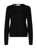 Thea Ls Knit Merino O-Neck - Black