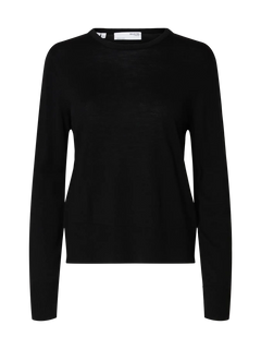 Thea Ls Knit Merino O-Neck - Black