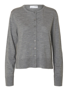 Thea LS Knit Merino Cardigan - Medium Grey Melange