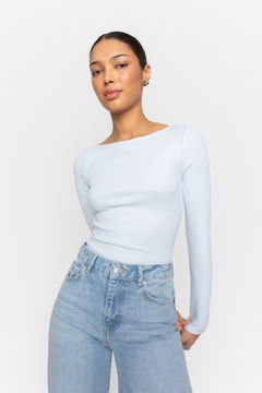 Petronella Rib Boatneck - Light Blue