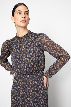 Nora Dress - Navy Dahlia Print