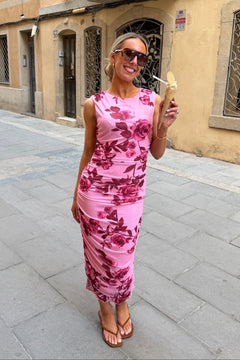 Hilda Mesh Midi Dress - Pink