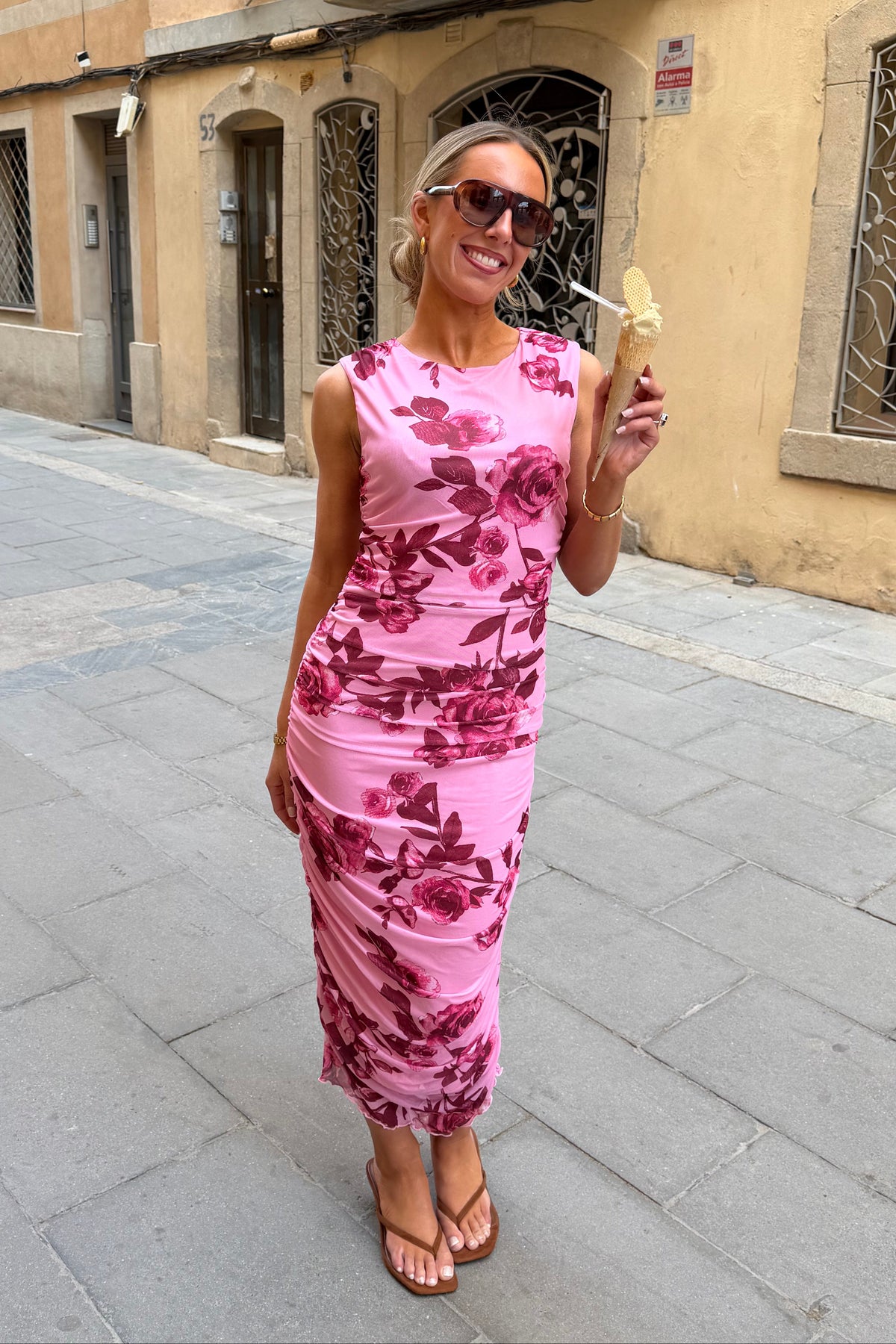Hilda Mesh Midi Dress - Pink