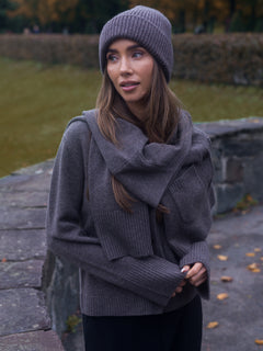 Liz Cashmere Knit Cardigan - Brown Melange