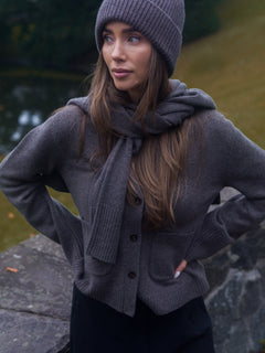 Liz Cashmere Knit Cardigan - Brown Melange
