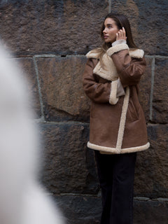 Marta Shearling Jacket - Dark Cognac/Cream