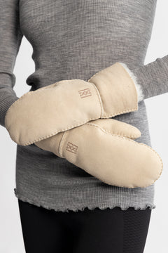 Mina Shearling Mittens - Beige