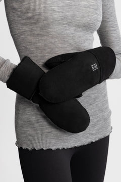 Mina Shearling Mittens - Black